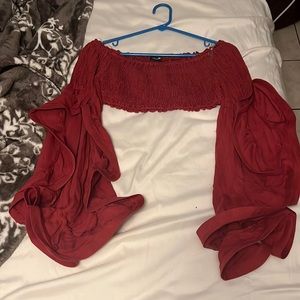 Brick color tube top with detailed sleeves